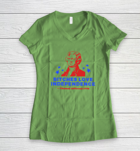 Bitches Love Independence Funny Founding Fathers 4th of July Women's V-Neck T-Shirt 4