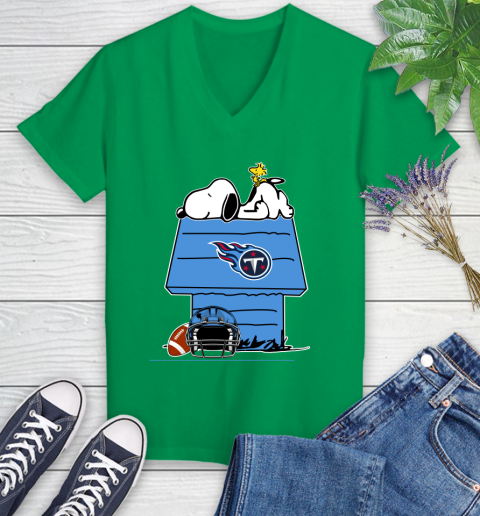 Tennessee Titans NFL Football Snoopy Woodstock The Peanuts Movie Women's V-Neck T-Shirt 5