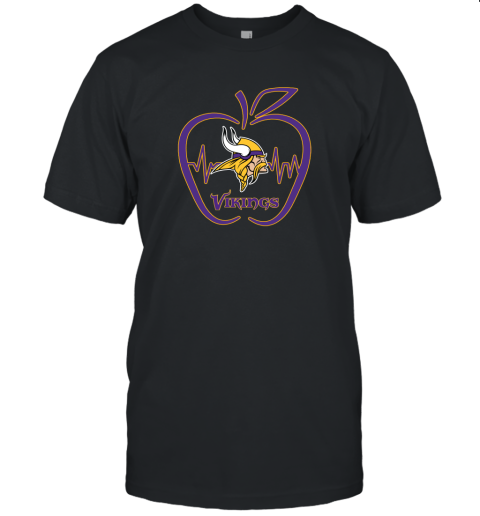 Apple Heartbeat Teacher Symbol Minnesota Vikings Unisex Jersey Tee