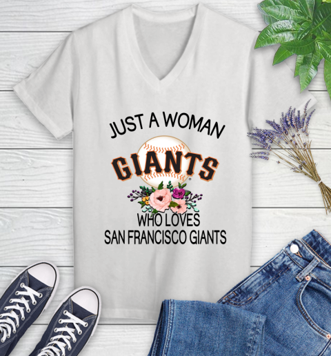 MLB Just A Woman Who Loves San Francisco Giants Baseball Sports Women's V-Neck T-Shirt