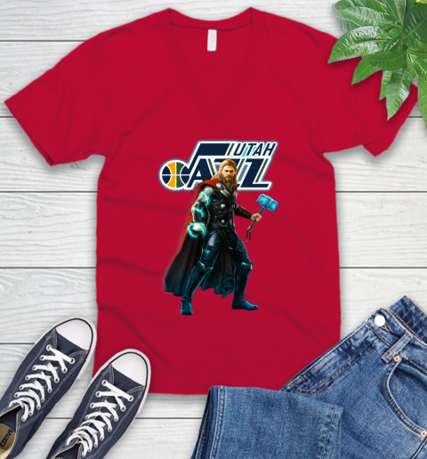 NBA Thor Avengers Endgame Basketball Utah Jazz V-Neck T-Shirt 7