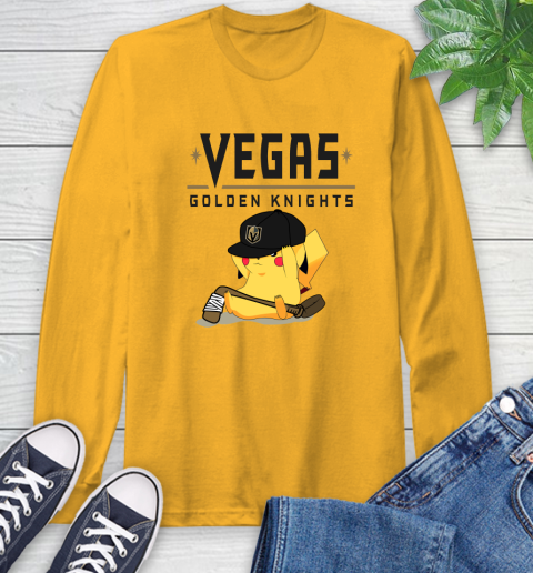 NHL Pikachu Hockey Sports Vegas Golden Knights Long Sleeve T-Shirt 3