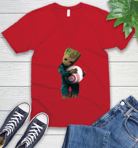 MLB Groot Guardians Of The Galaxy Baseball Sports Texas Rangers V-Neck T-Shirt 7