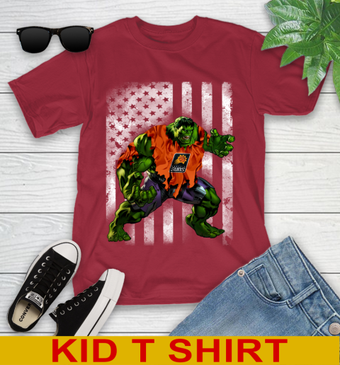 Phoenix Suns Hulk Marvel Avengers NBA Basketball American Flag Youth T-Shirt 12