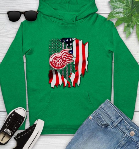 Detroit Red Wings NHL Hockey American Flag Youth Hoodie 9