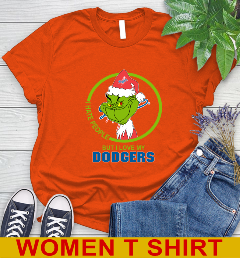 Los Angeles Dodgers MLB Christmas Grinch I Hate People But I Love My Favorite Baseball Team Women's T-Shirt 4