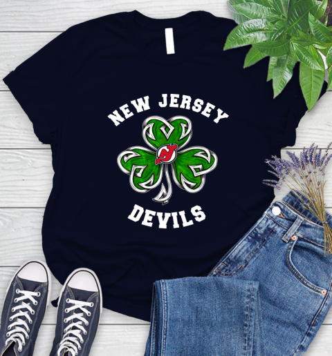 NHL New Jersey Devils Three Leaf Clover St Patrick's Day Hockey Sports Women's T-Shirt 2