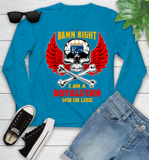 MLB Damn Right I Am A Kansas City Royals Win Or Lose Skull Baseball Sports Youth Long Sleeve 8