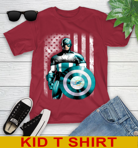 Miami Dolphins NFL Football Captain America Marvel Avengers American Flag Shirt Youth T-Shirt 12