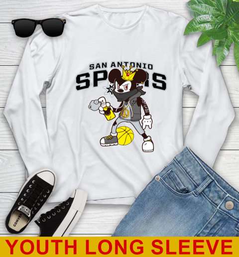 San Antonio Spurs NBA Basketball Mickey Peace Sign Sports Youth Long Sleeve