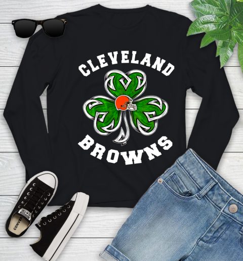 NFL Cleveland Browns Three Leaf Clover St Patrick's Day Football Sports Youth Long Sleeve