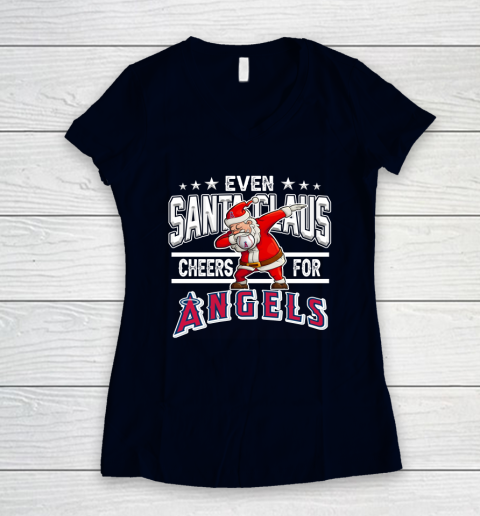 Los Angeles Angels Even Santa Claus Cheers For Christmas MLB Women's V-Neck T-Shirt 2