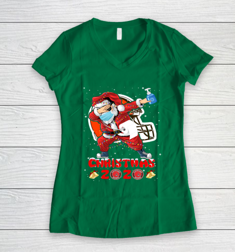 Cleveland Browns Funny Santa Claus Dabbing Christmas 2020 NFL Women's V-Neck T-Shirt 3