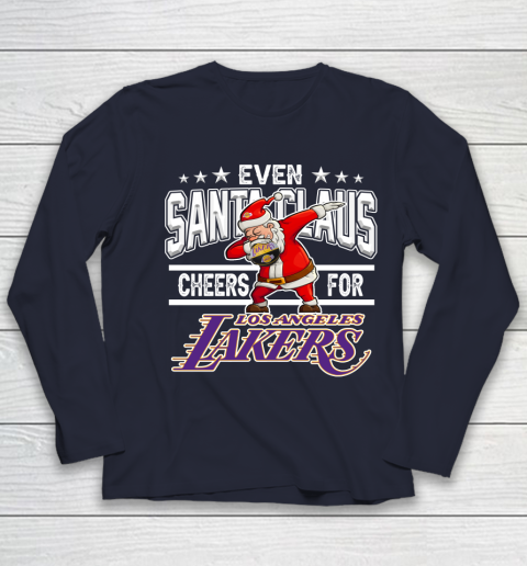Los Angeles Lakers Even Santa Claus Cheers For Christmas NBA Youth Long Sleeve 2
