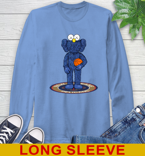 NBA Basketball New Orleans Pelicans Kaws Bff Blue Figure Shirt Long Sleeve T-Shirt 11