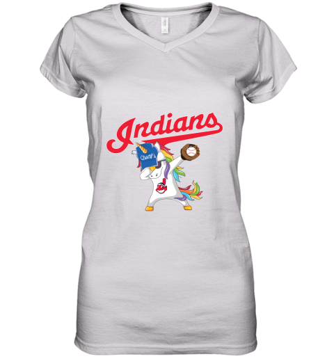 Hip Hop Dabbing Unicorn Flippin Love Cleveland Indians Women's V-Neck T-Shirt
