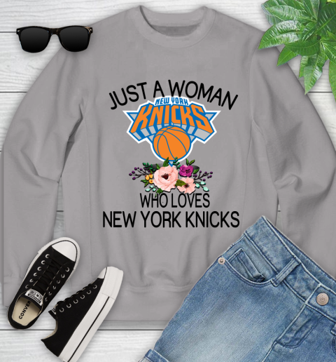 NBA Just A Woman Who Loves New York Knicks Basketball Sports Youth Sweatshirt 2
