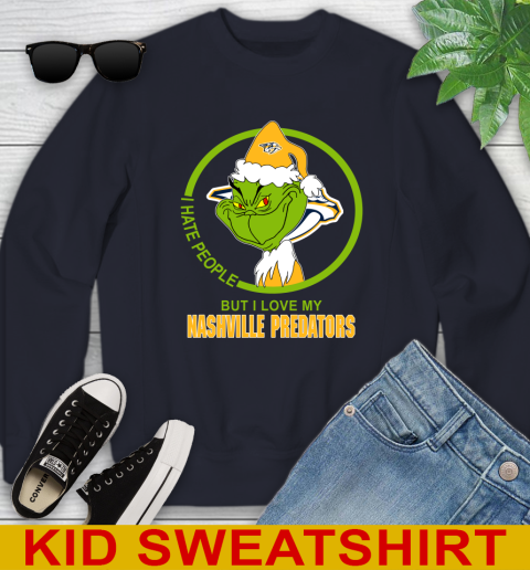 Nashville Predators NHL Christmas Grinch I Hate People But I Love My Favorite Hockey Team Youth Sweatshirt 3
