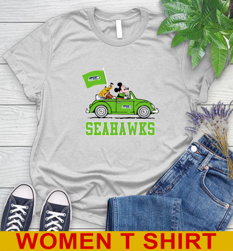 NFL Football Seattle Seahawks Pluto Mickey Driving Disney Shirt Women's T-Shirt