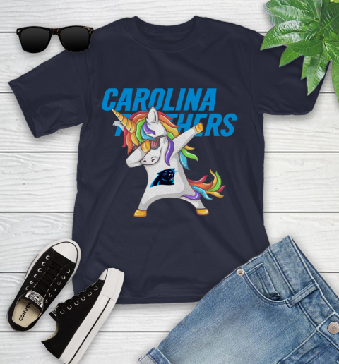 Carolina Panthers NFL Football Funny Unicorn Dabbing Sports Youth T-Shirt 3