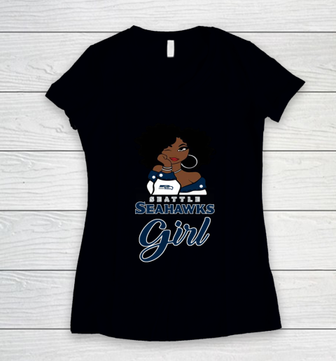 Seattle Seahawks Girl NFL Women's V-Neck T-Shirt
