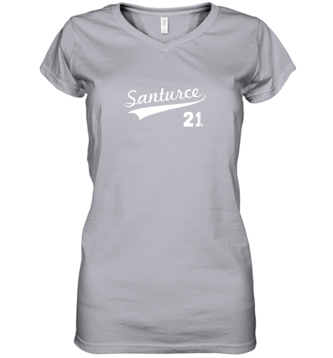 mxgk vintage santurce 21 puerto rico baseball women v neck t shirt 39 front sport grey
