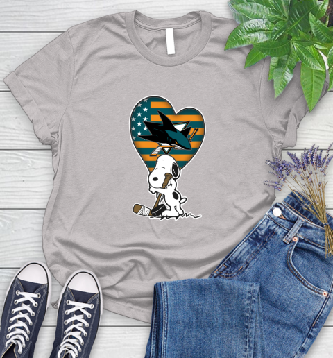 San Jose Sharks NHL Hockey The Peanuts Movie Adorable Snoopy Women's T-Shirt 10
