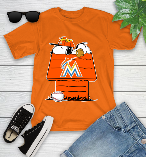 MLB Miami Marlins Snoopy Woodstock The Peanuts Movie Baseball T Shirt Youth T-Shirt 7