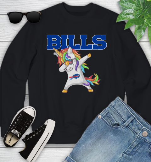 Buffalo Bills NFL Football Funny Unicorn Dabbing Sports Youth Sweatshirt 2