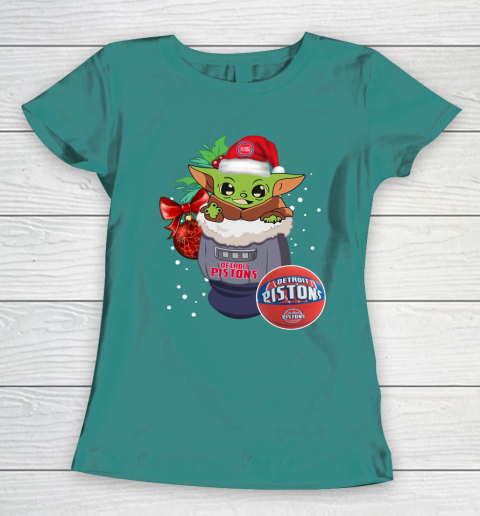 Detroit Pistons Christmas Baby Yoda Star Wars Funny Happy NBA Women's T-Shirt 12