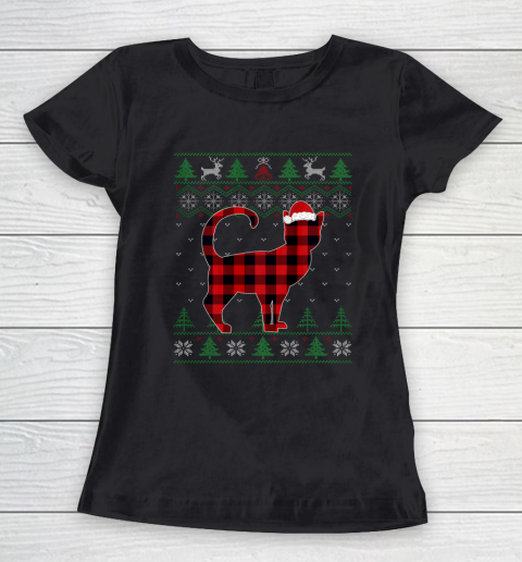 Plaid Cat Ugly Christmas Sweater Pajama Matching Family Gift Women's T-Shirt