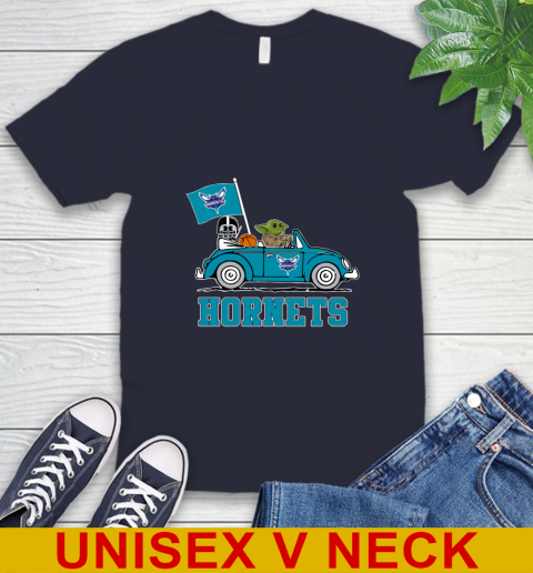 NBA Basketball Charlotte Hornets Darth Vader Baby Yoda Driving Star Wars Shirt V-Neck T-Shirt 3