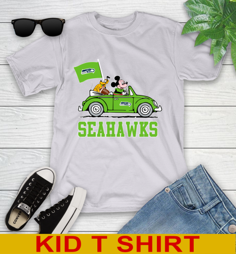 NFL Football Seattle Seahawks Pluto Mickey Driving Disney Shirt Youth T-Shirt - Image 6