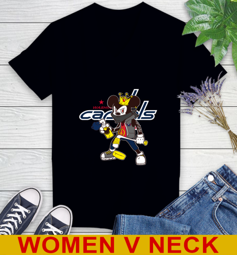 Washington Capitals NHL Hockey Mickey Peace Sign Sports Women's V-Neck T-Shirt 2
