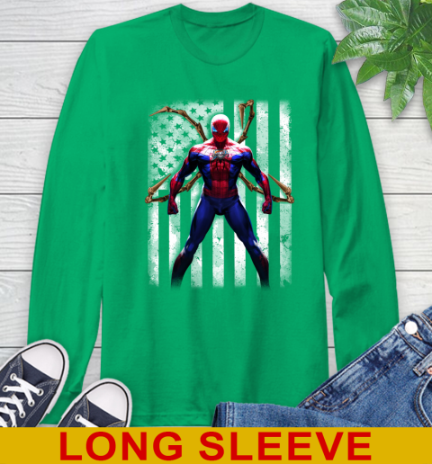 NBA Basketball Oklahoma City Thunder Spider Man Avengers Marvel American Flag Shirt Long Sleeve T-Shirt - Image 9