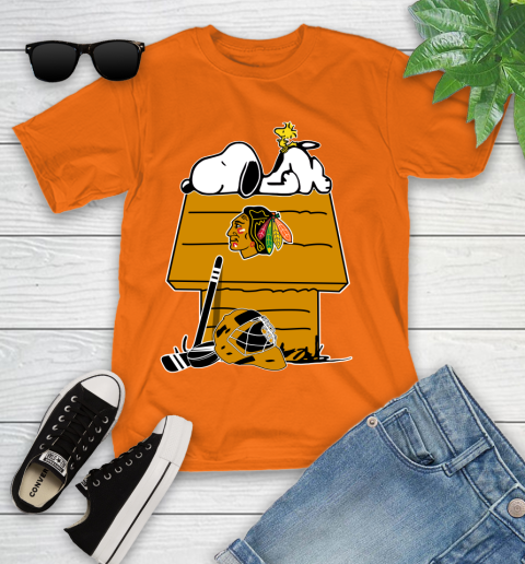 Chicago Blackhawks NHL Hockey Snoopy Woodstock The Peanuts Movie Youth T-Shirt 7