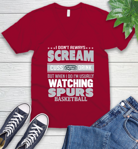 San Antonio Spurs NBA Basketball I Scream Cuss Drink When I'm Watching My Team V-Neck T-Shirt 7