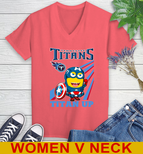 NFL Football Tennessee Titans Captain America Marvel Avengers Minion Titan Up Shirt Women's V-Neck T-Shirt 6