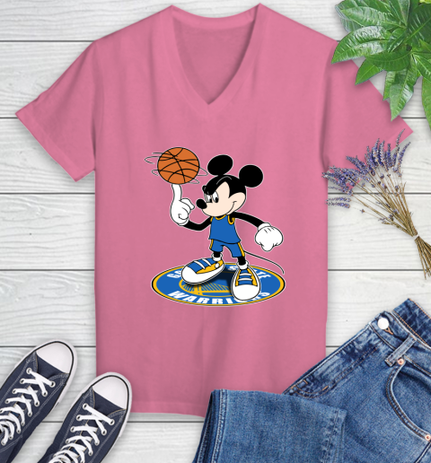 NBA Basketball Golden State Warriors Cheerful Mickey Disney Shirt Women's V-Neck T-Shirt 11