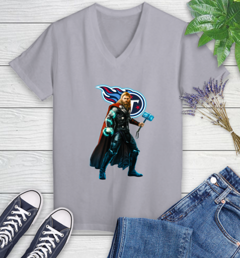 NFL Thor Avengers Endgame Football Tennessee Titans Women's V-Neck T-Shirt 4