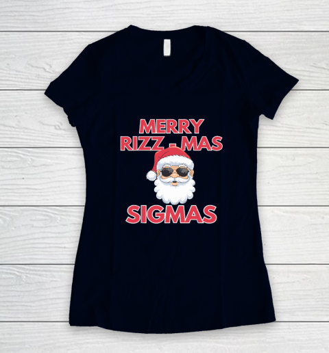 Merry Rizz Mas Sigmas Gen Alpha Middle School Christmas Women's V-Neck T-Shirt 2