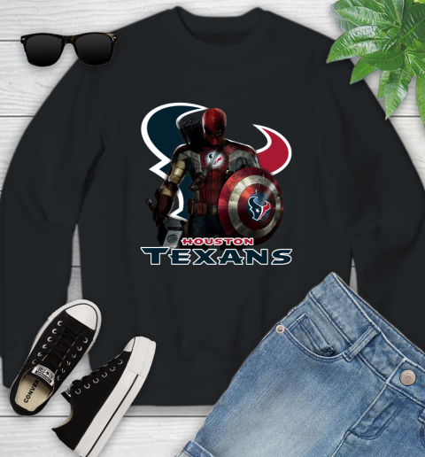 NFL Captain America Thor Spider Man Hawkeye Avengers Endgame Football Houston Texans Youth Sweatshirt 2