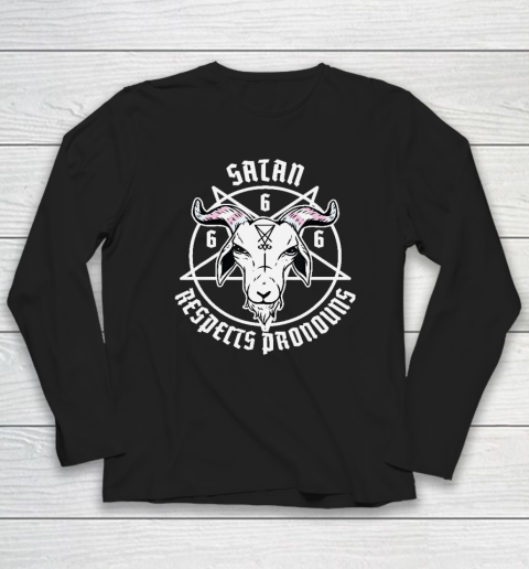 Satan Respects Pronouns Transgender Pentagram Trans Flag Long Sleeve T-Shirt