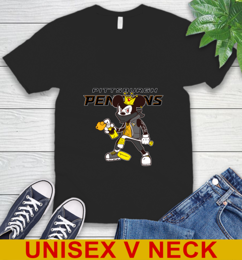 Pittsburgh Penguins NHL Hockey Mickey Peace Sign Sports V-Neck T-Shirt - Image 3