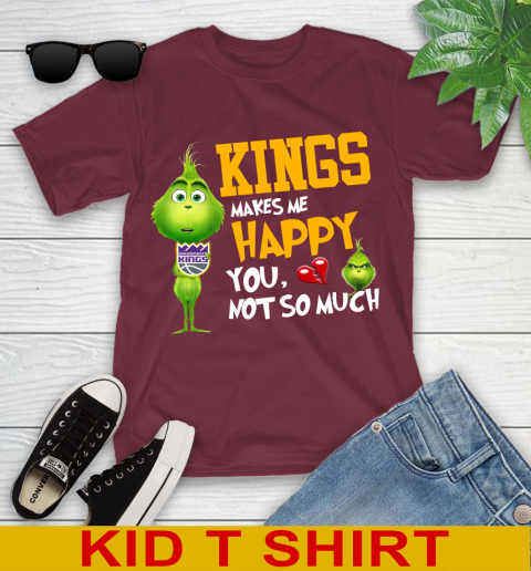NBA Sacramento Kings Makes Me Happy You Not So Much Grinch Basketball Sports Youth T-Shirt 5