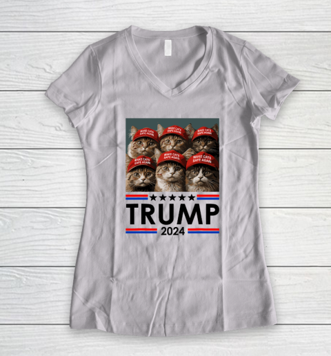 Donald Trump Make Cats Safe Again 2024 Debate Funny Women's V-Neck T-Shirt