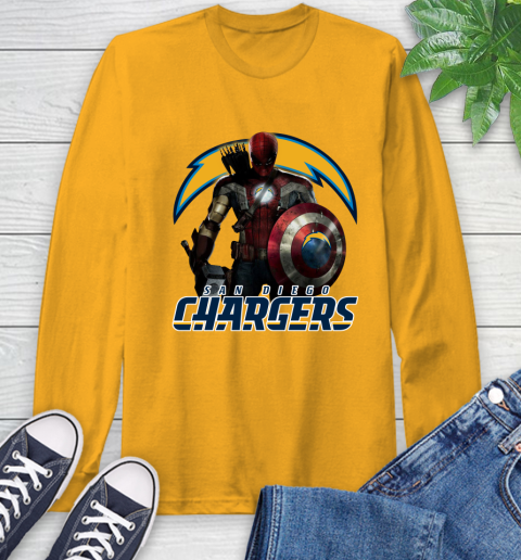 NFL Captain America Thor Spider Man Hawkeye Avengers Endgame Football San Diego Chargers Long Sleeve T-Shirt 3