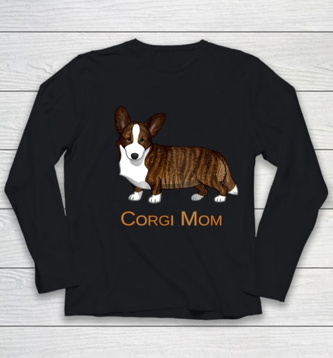 Dog Mom Shirt Black Tan Brindle Cardigan Welsh Corgi Mom Dog Lover Gift Youth Long Sleeve