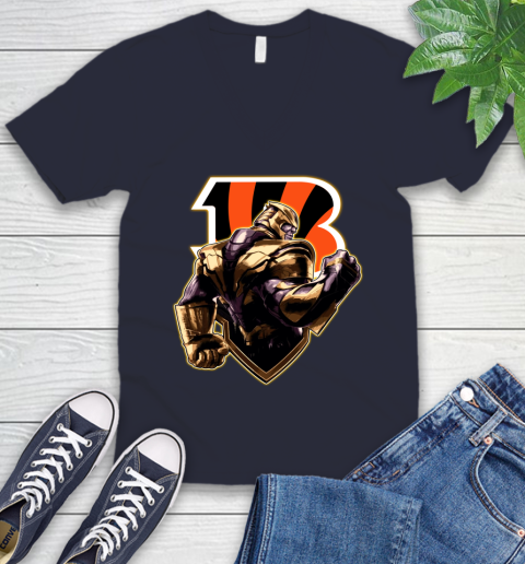 NFL Thanos Avengers Endgame Football Sports Cincinnati Bengals V-Neck T-Shirt 3