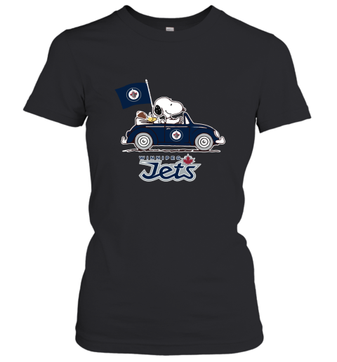 Snoopy And Woodstock Ride The Winnipeg Jets Car NHL Women's T-Shirt